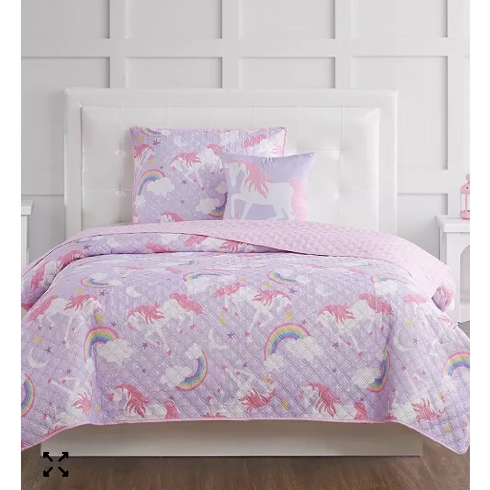 Unicorn Rainbow Quilted Comforter Set - Pink & Lavender